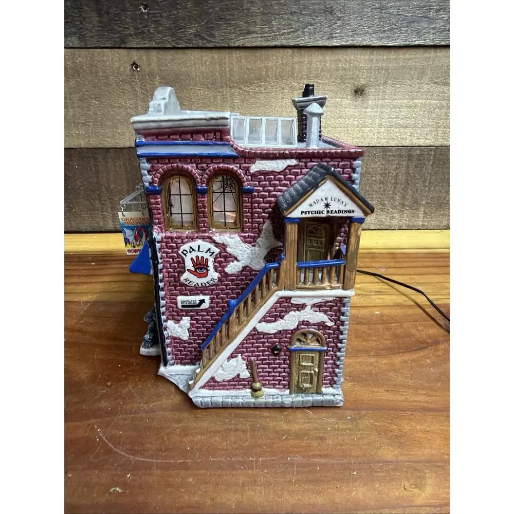 VTG Lemax Spooky Town Dragon's Breath Costume Shop Casket Maker Halloween -flaws